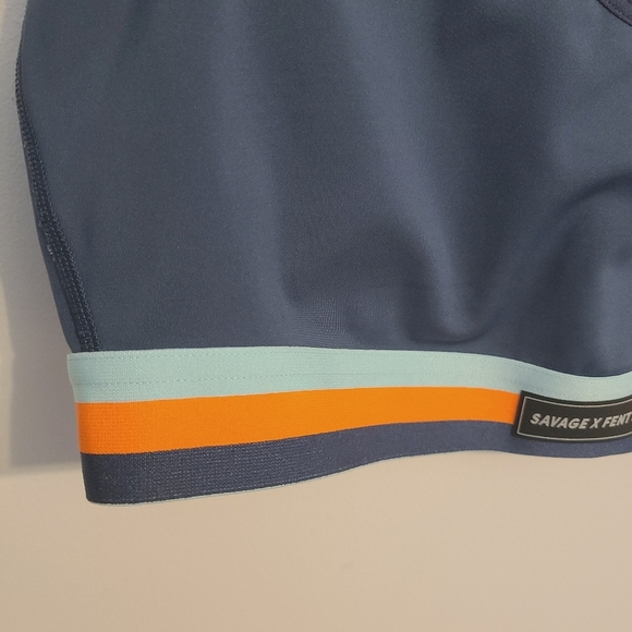 Savage Fenty | Women's Navy Blue V-Neck Sports Bra With Orange Stripe (Size 1X) - Picture 4 of 13